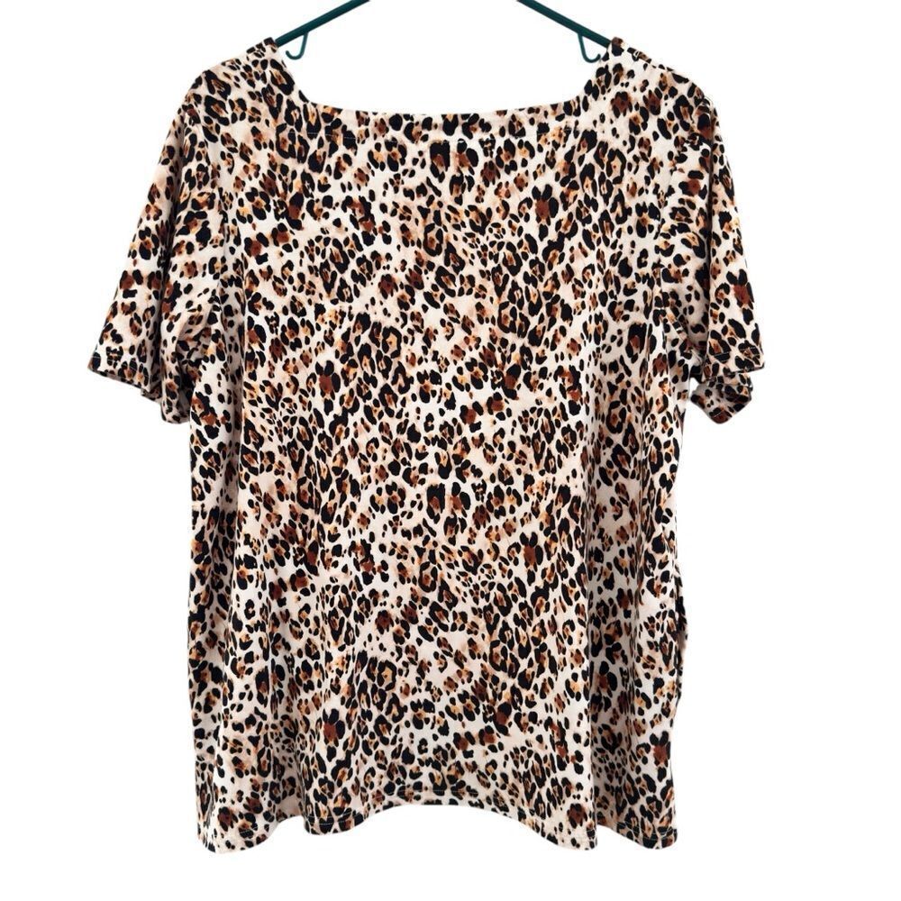 Chico’s Leopard Print Square Neck Short Sleeve‎ Top Women’s Sz L Petite (2P) - Picture 2 of 8
